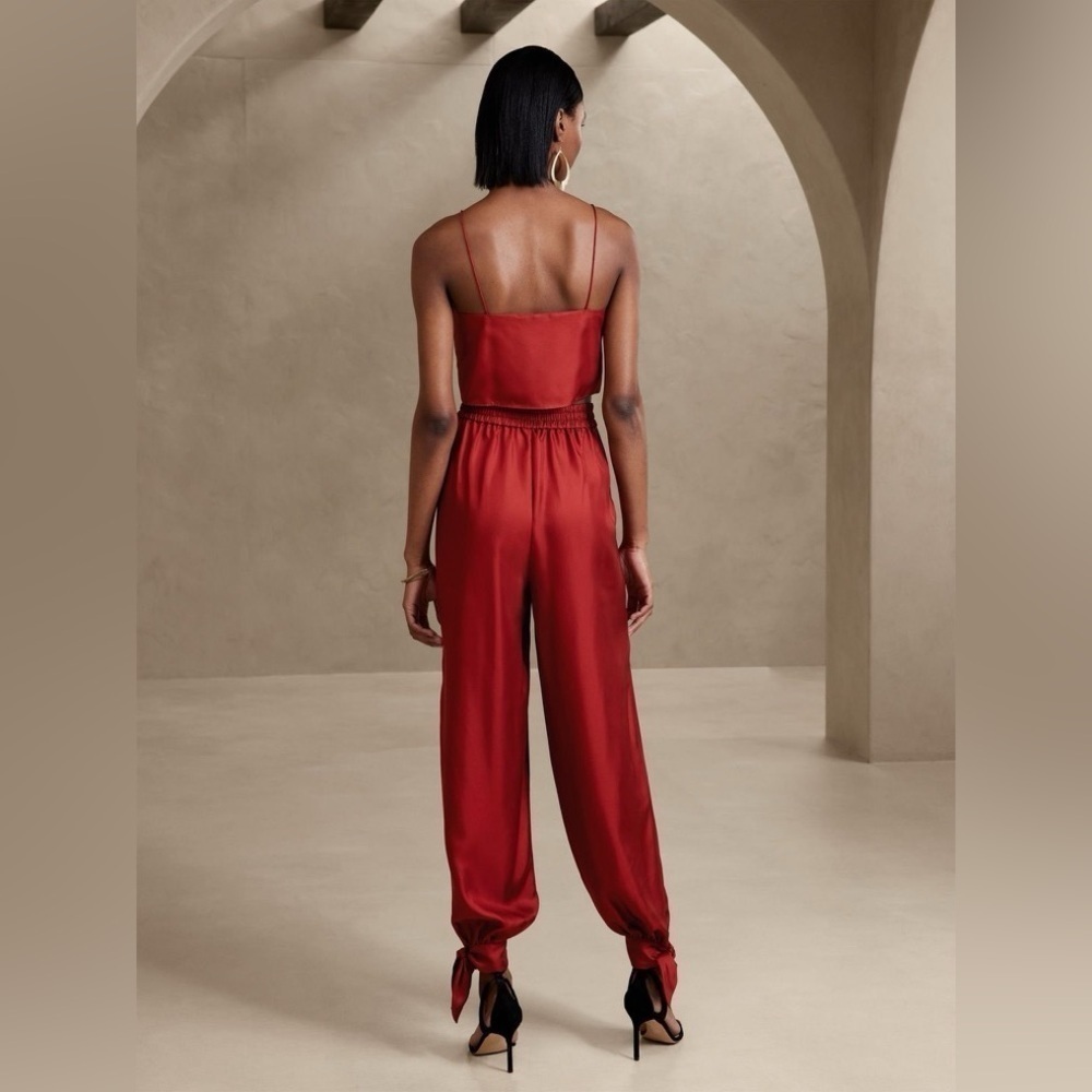 NEW! Banana Republic Red Embers Arabella Tie-Hem Silk Pant - Large  🗞️ - Picture 2 of 5
